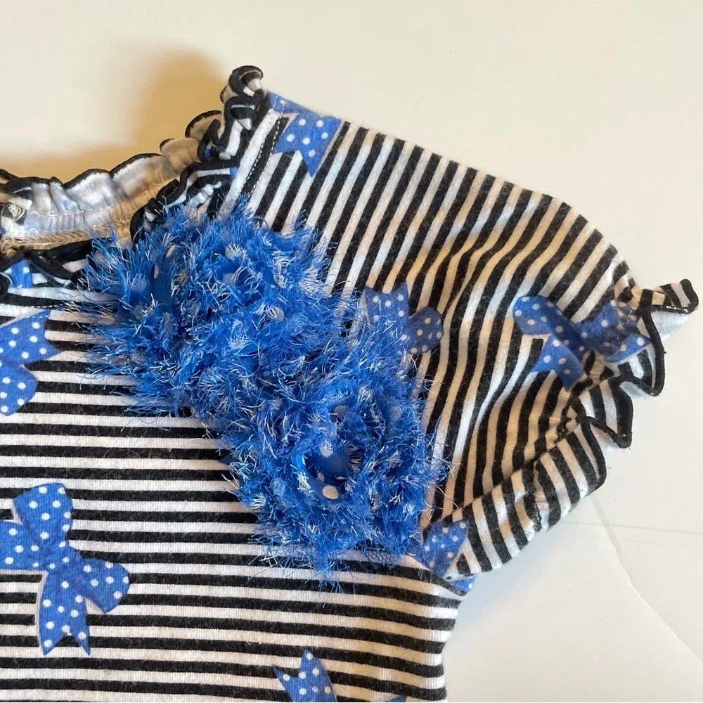 Pippa & Julie Black and Blue Striped Dress with Bow Accents